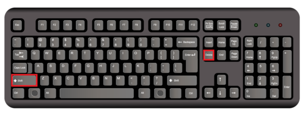 Shift+Deleteを押すキーボード