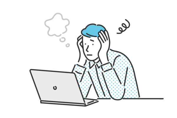 パソコン操作で困っている人のイラスト