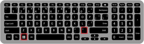 Windowsボタンとピリオドボタンを押しているキーボード